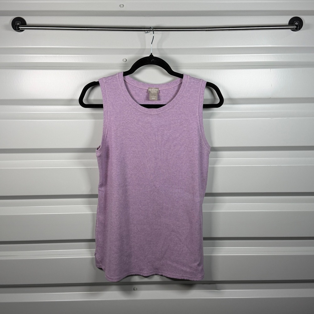 Chicos Zenergy Womens Ribbed Tank Top Lavender Purple Scoop Neck Size 1 Medium